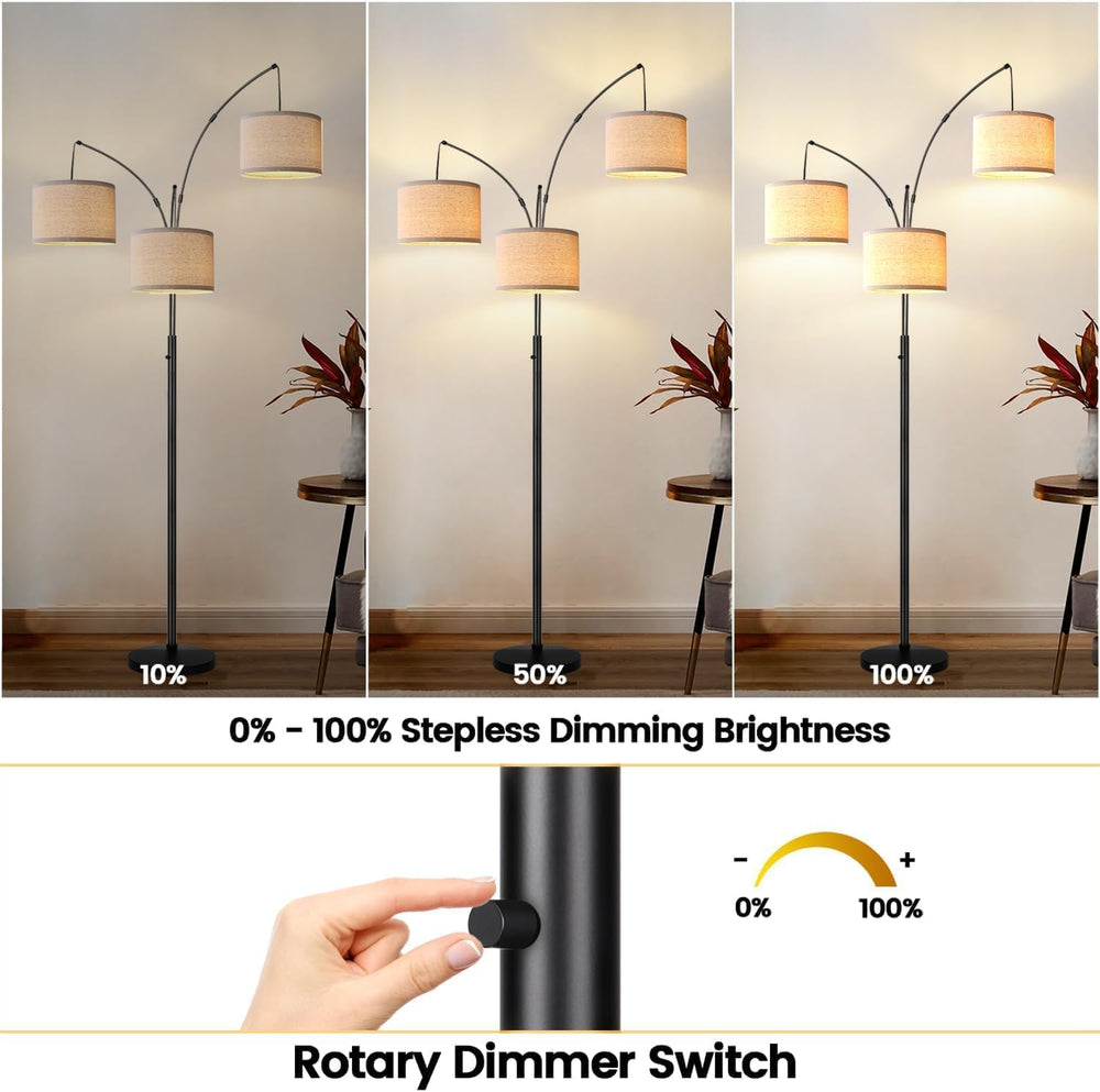 Dimmable 3 Lights Floor Lamp - 3000LM Super Bright Arc Floor Lamps for Living...