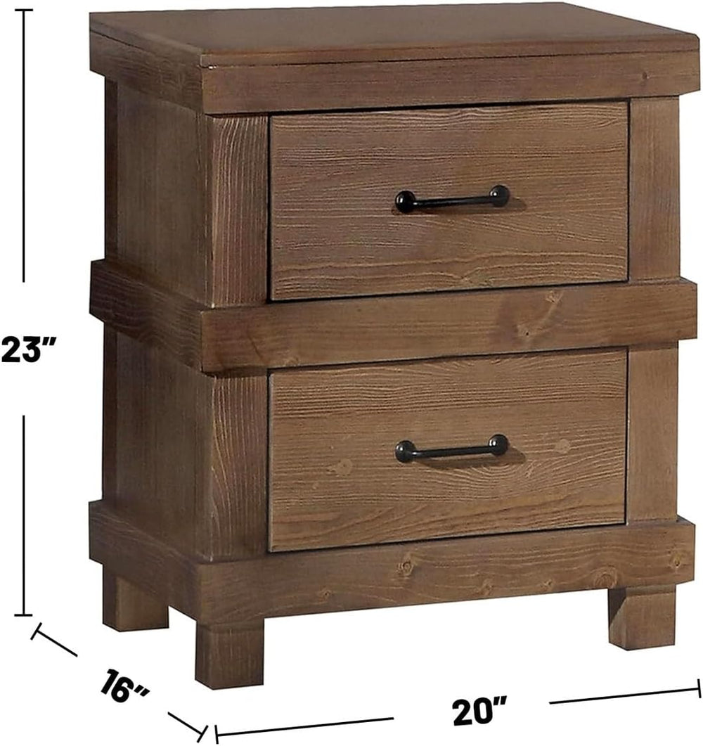 Nightstand with 2 Drawers in Antique Oak Finish,for Small Spaces