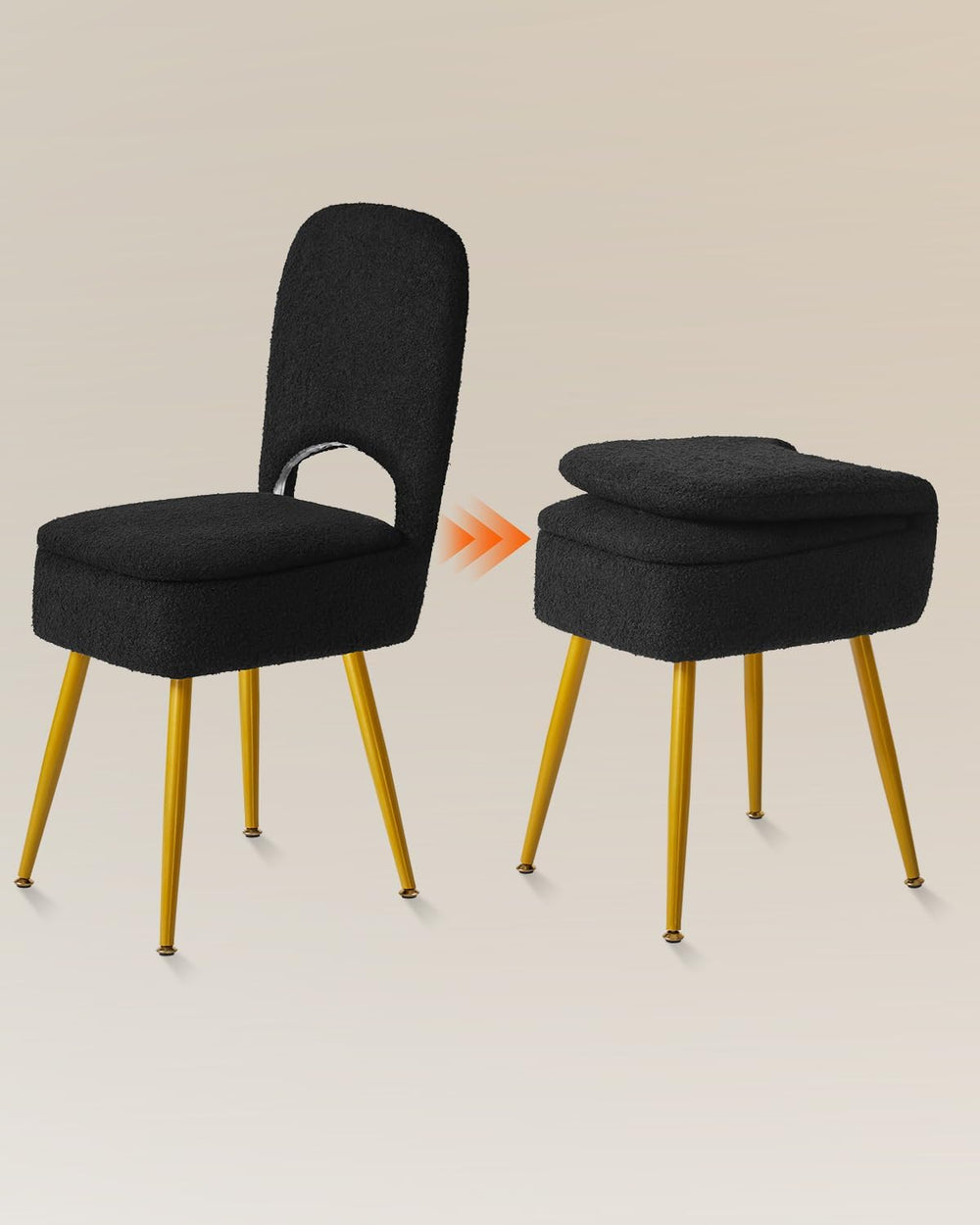 IBUYKE Storage Vanity Stool Chair with Folding Backrest, Black WBD027B