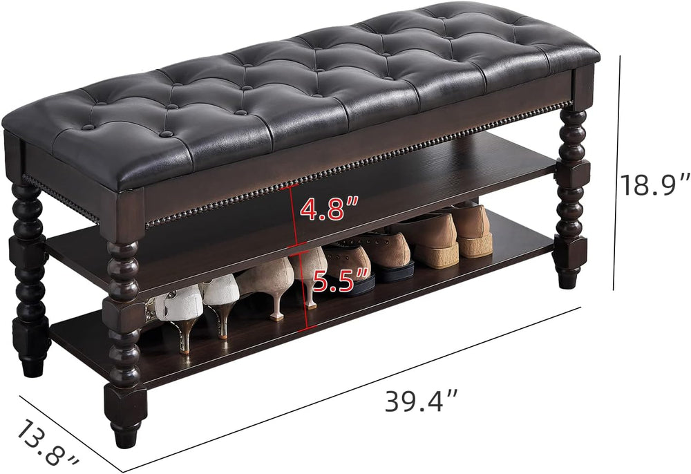 LEILISI Shoe Bench, Wood Storage Bench with Cushion Seat, Shoe Rack with Hidd...