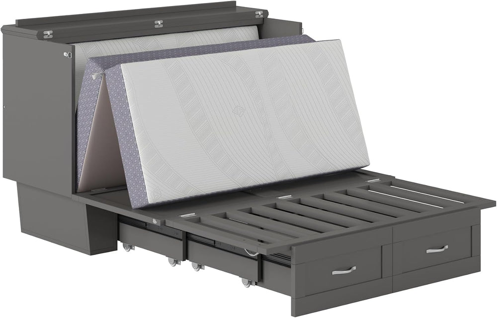 AFI, Monroe Full Murphy Bed Chest with 6" Mattress & Drawer, Grey