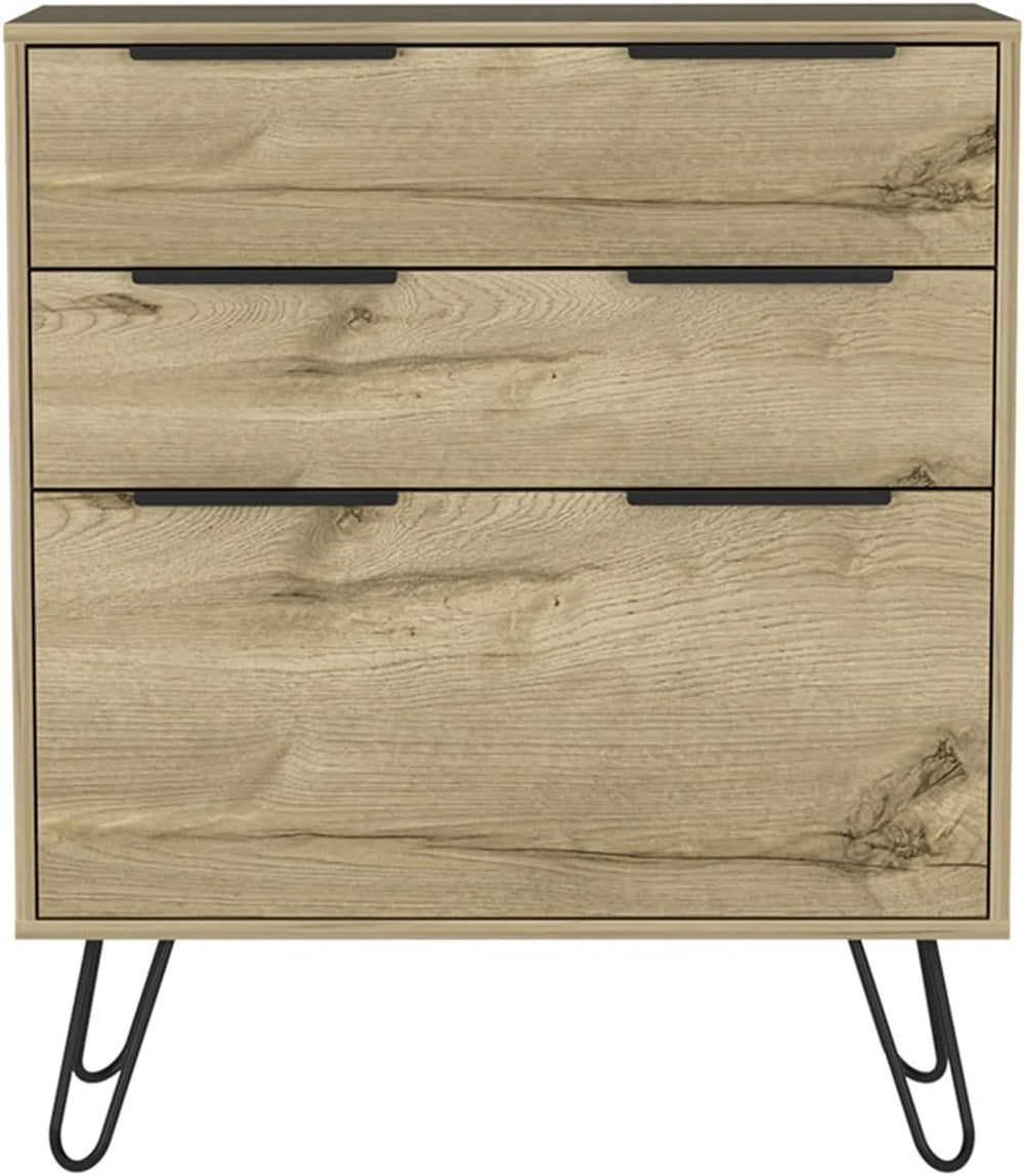 Hairpin Leg Storage, Three Drawer, Premium Panel - Light Oak,for Small Spaces