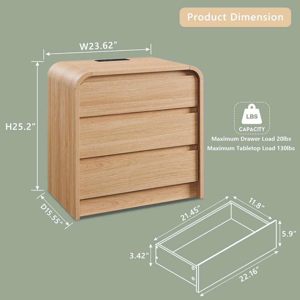 Aitjunz 25" Tall Modern Nightstand with Charging Station, 23.6''...