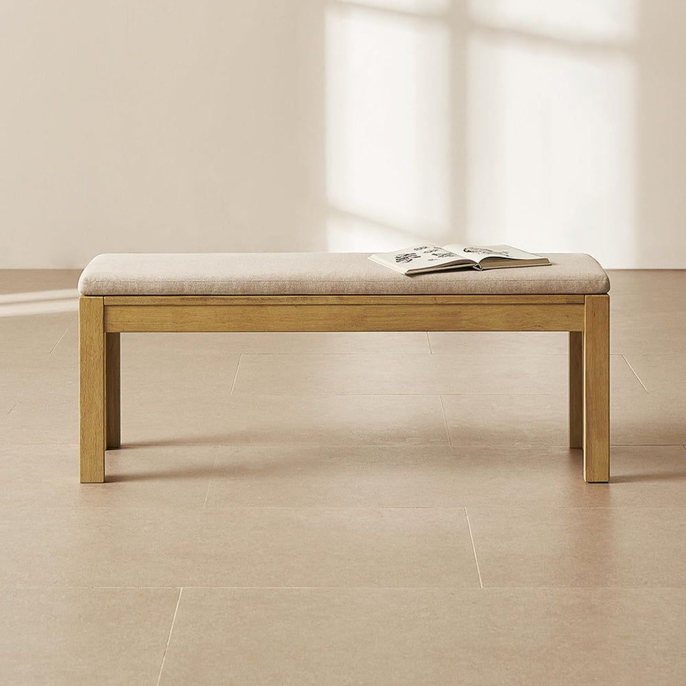 mopio Logan Upholstered Beige Dining Bench, Modern Farmhouse Solid Wood with ...