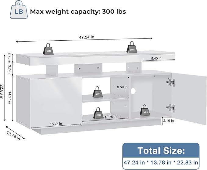 HOMMPA Modern LED TV Stand for 55/50/43/40/32 inch TV with Power Outlets, Gam...