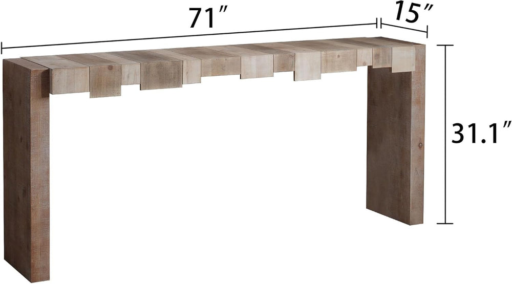 71" Rustic Wooden Console Table with Step-Block Design | Mid Century Mod...