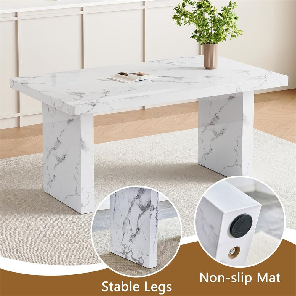 63" Marble Grain Dining Table, Modern Dining Table for 4/6, Dining Room ...