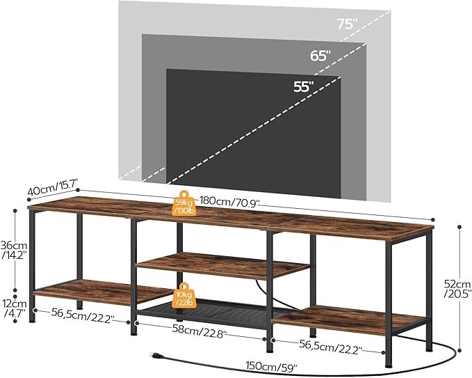 HOOBRO TV Stand with Power Outlets to 75 Inches, TV Console Table with Open S...
