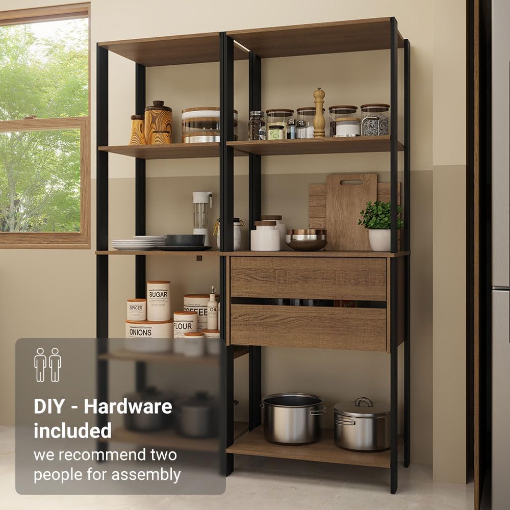 Madesa Kitchen Pantry Storage Rack with 2 Drawers and Open Shelves 51" L...