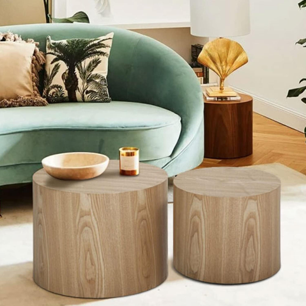 Wood Side Table Round Small Coffee Tables Nesting End Table Set of 2 for Livi...