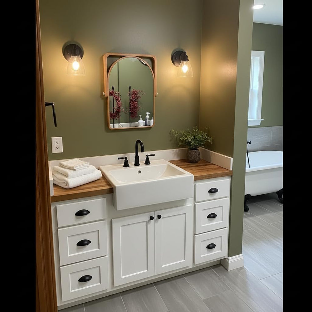 ZOROSY Arched Desk Mirrors with Stand- Wood Table Makeup Mirrors
