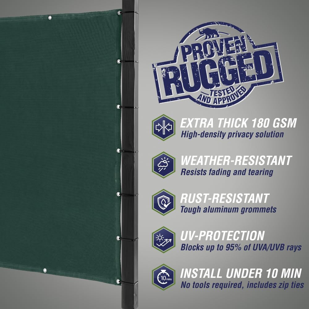 RUGGED RHINO Fence Privacy Screen 180 GSM Heavy Duty Mesh, 6x50 FT Green