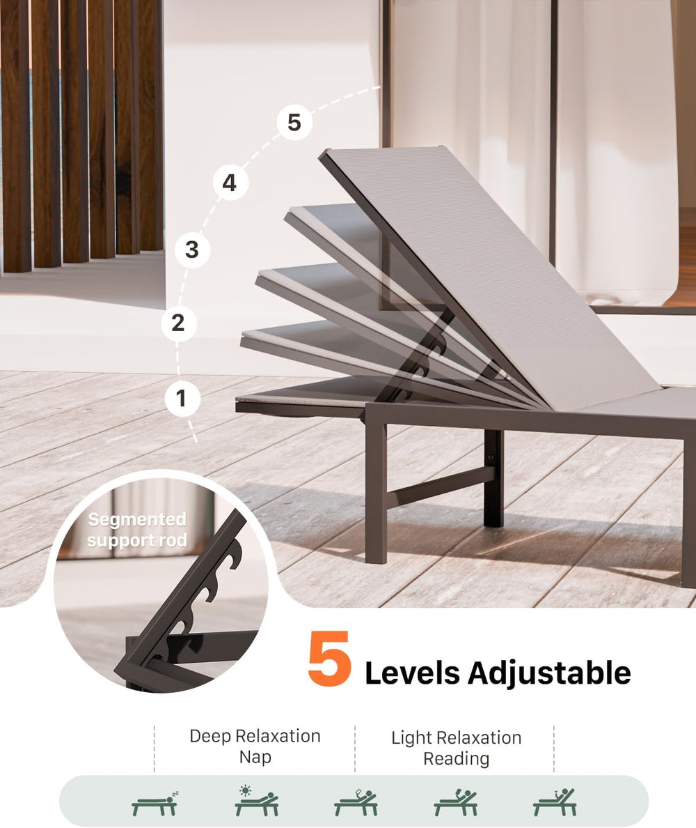 Aluminum Patio Chaise Lounge Chair Outdoor, Grey | Textilene Fabric,Weather-R...