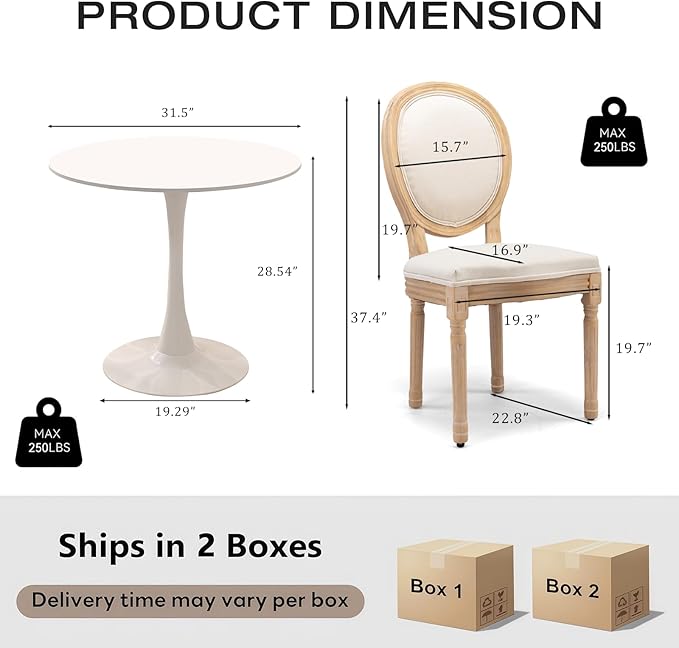 3-Piece 31.5" Round Dining Table Set for 2 with Upholstered Chairs – Spa...