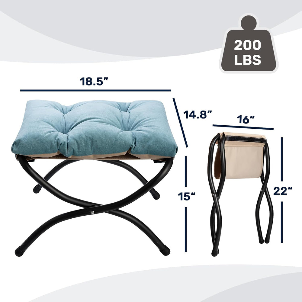 HollyHOME 15"(H) Folding Footrest Stool, Upholstered Small Foldable Otto...
