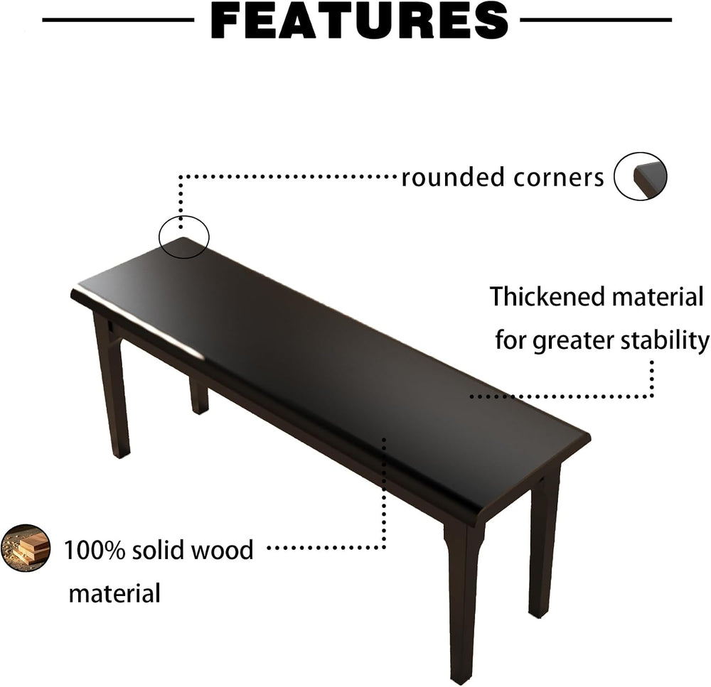 Wilk Wooden Entryway Bench, 47’’ Indoor End of Bed Bench, 100% Solid Oak Wood...