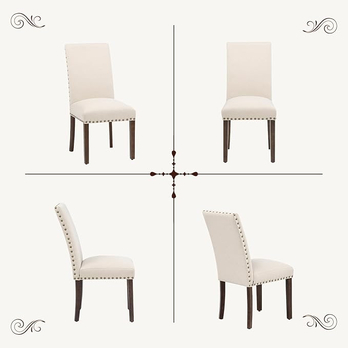 Furniliving Upholstered Wood Dining Chairs High Back Dining Room Chairs with ...