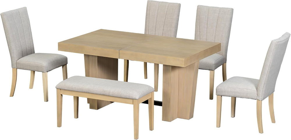 LUMISOL Farmhouse Dining Table Set for 6, Extendable Kitchen Table Set with B...