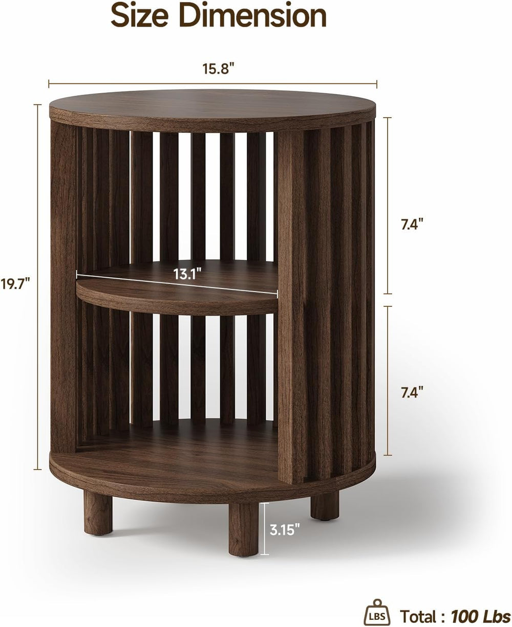 Round End Table Set of 2,Wood Side Tables for Living Room,Walnut