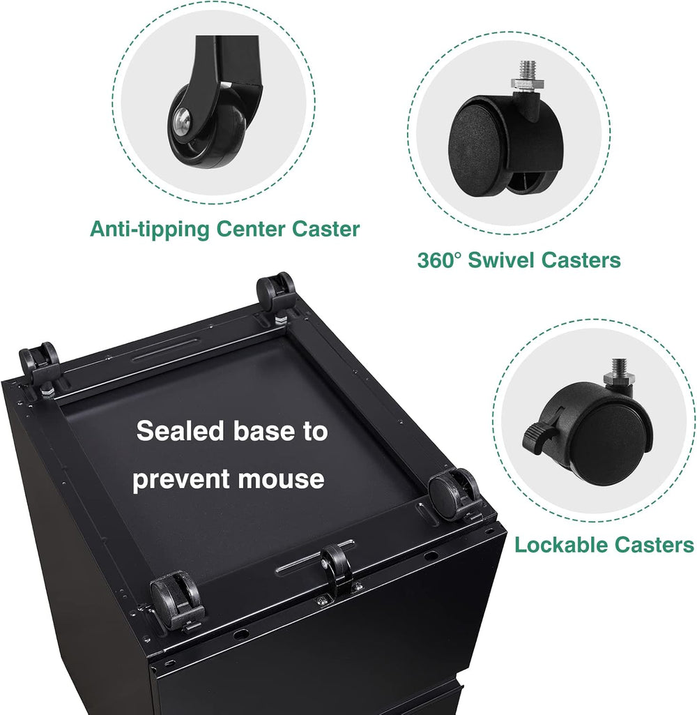 SISESOL 3 Drawer Mobile File Cabinet with Lock,Black Under Desk File Cabinets...