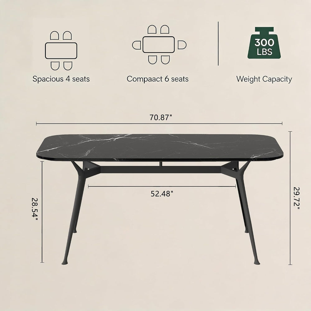 Dining Table for 4-6,70.87" Glossy Sintered Stone Top Dining Table with ...