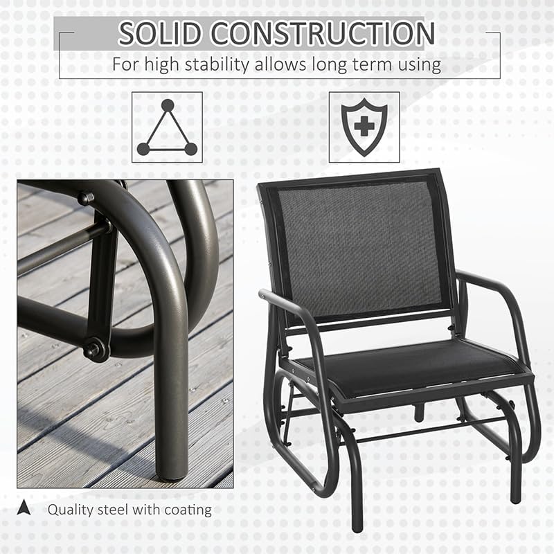 Outsunny Porch Glider Set of 2 Steel Frame Black | Swing Glider Chair, Breath...
