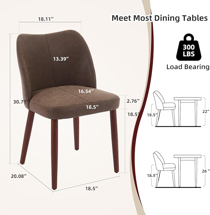 Dining Chair Set of 2, Leather Upholstered Dining Chair with Wood Legs, Wing ...