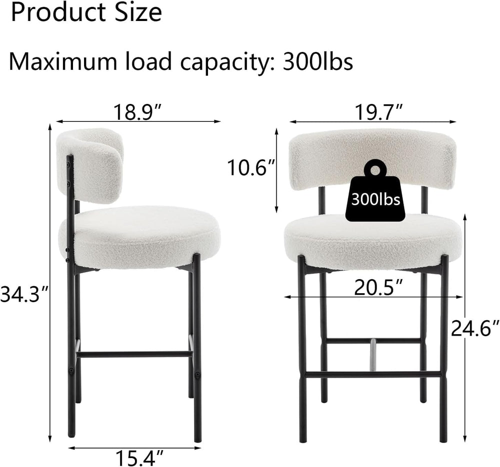 Canxkun Boucle Bar Stools Set of 2, 24" Modern Counter Stools with Backs...