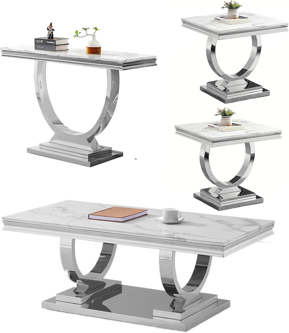 SSLine Modern 4 Piece Living Room Table Set, Includes 1 Coffee Table & 2 ...