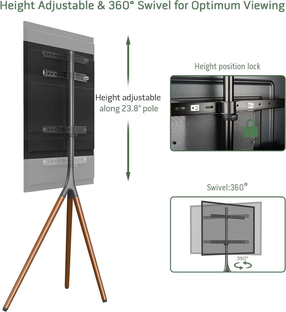 UPGRAVITY Black Easel TV Stand with Tripod Base for 32 to 65 inch Screen