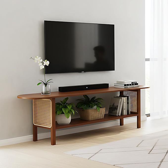 Tiita TV Stand with Storage for TVs up to 65'', Bamboo TV Console Ent...