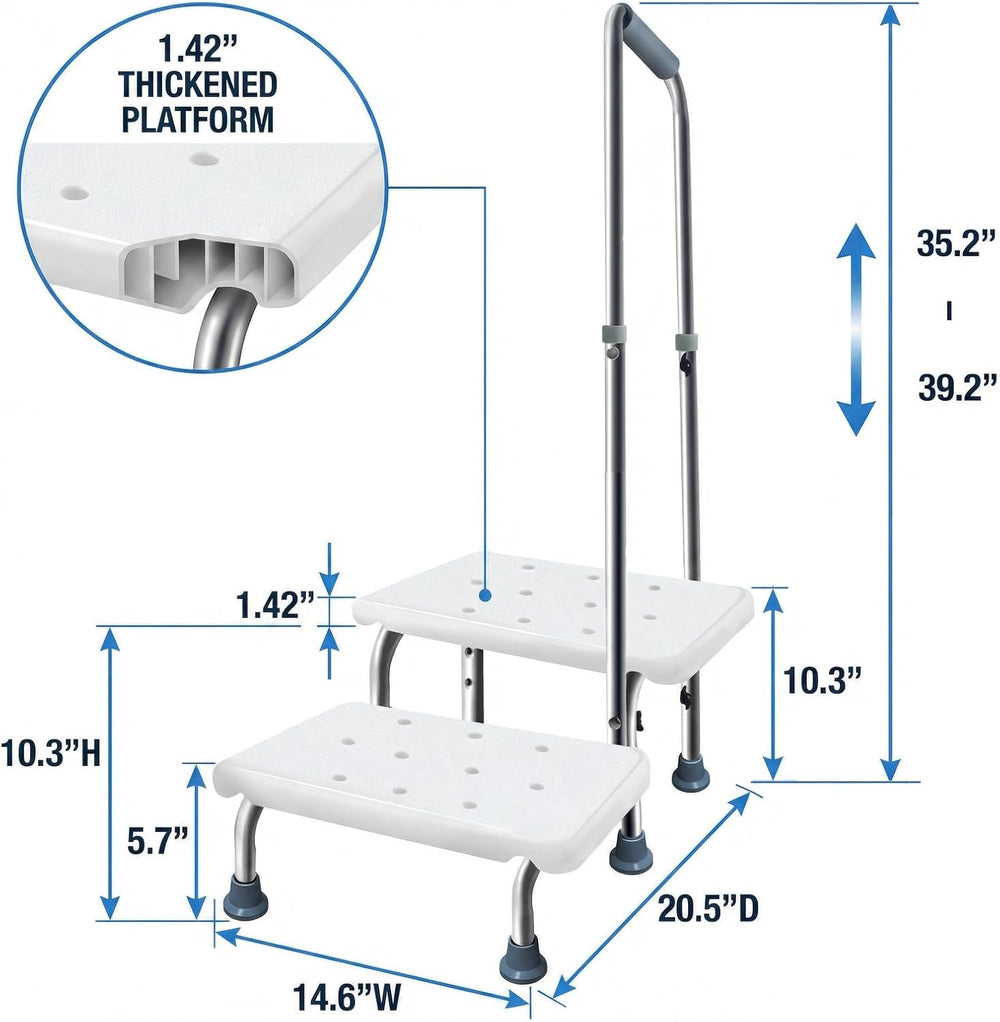 2 Step Stool with Handle for Elderly, Bed Steps for High Beds