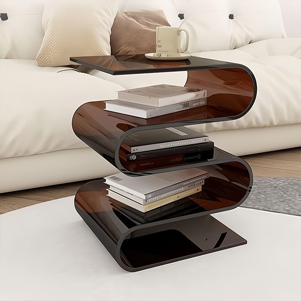 Modern Acrylic Side Table, S-Shaped End Table, Minimalist Coffee Table, Night...