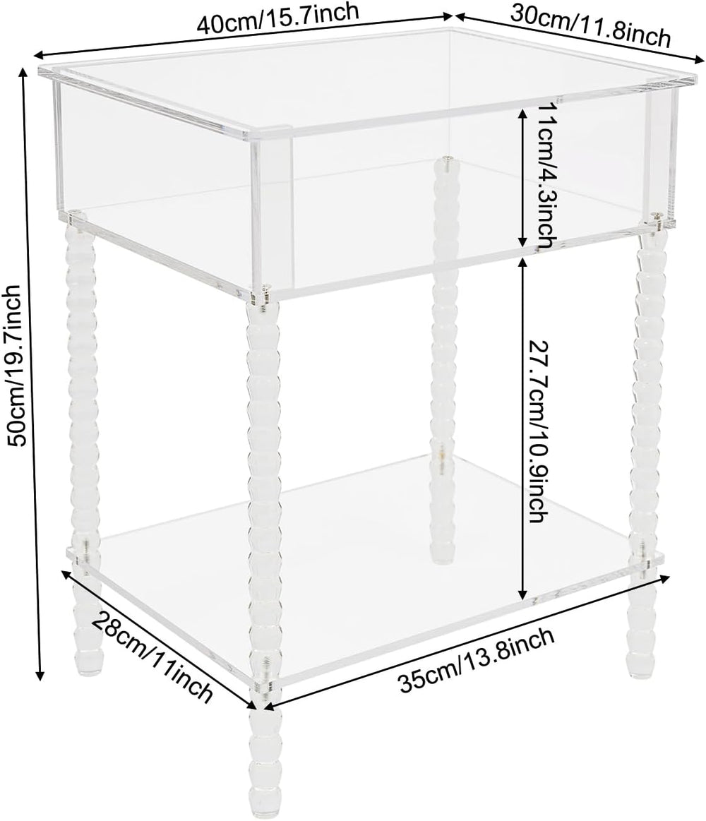 Acrylic Side Table, End Table with Storage, Small Bedside Table Accent Table,...