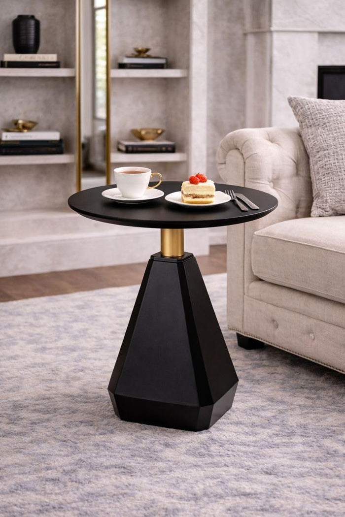 Round Wood Side Table, Coffee Nightstand Cocktail Drink Modern Accent Circle End Table, Wood Pedestal Base for Living Room, Bedroom, Small Spaces, Offices, Black