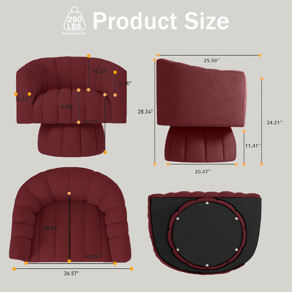 Modern Swivel Accent Chair, Velvet Corner Chair, Comfy Round Barrel Chair, Co...