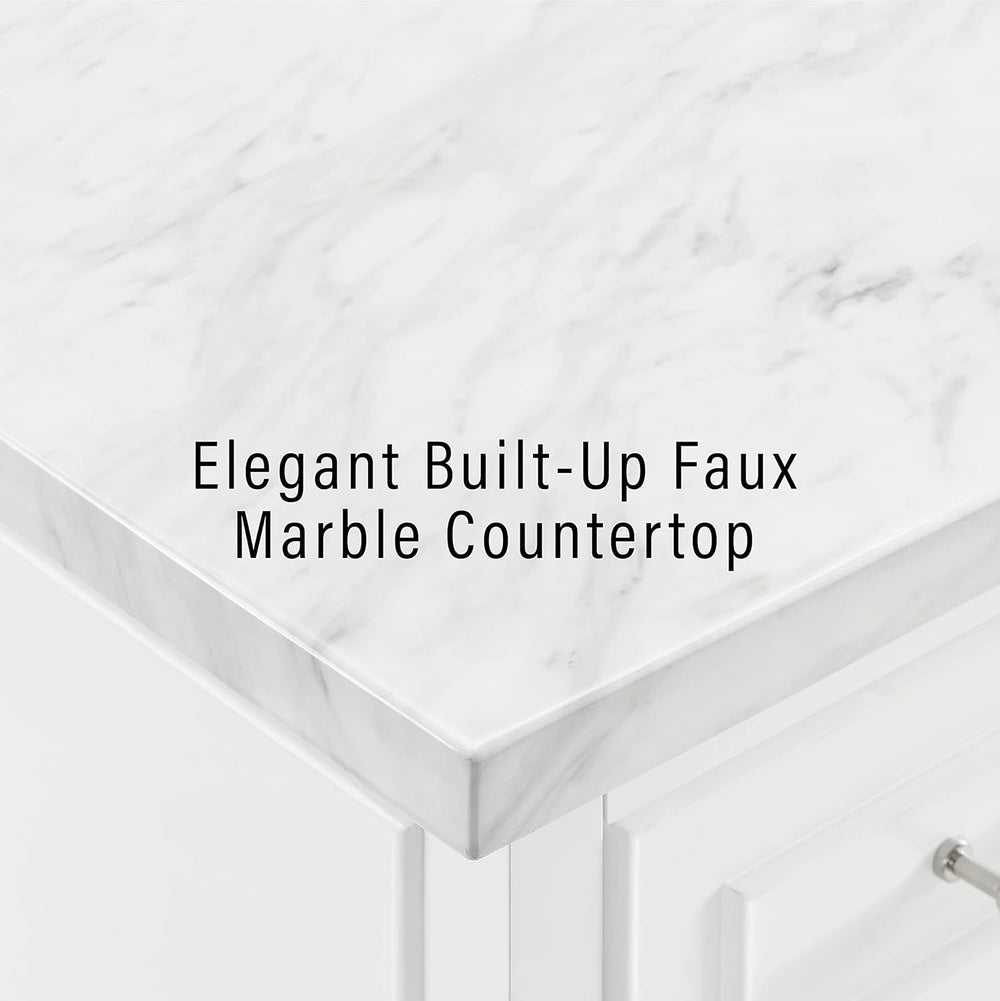 Crosley Furniture Cutler Faux Marble Top Kitchen Island with Storage, Breakfa...
