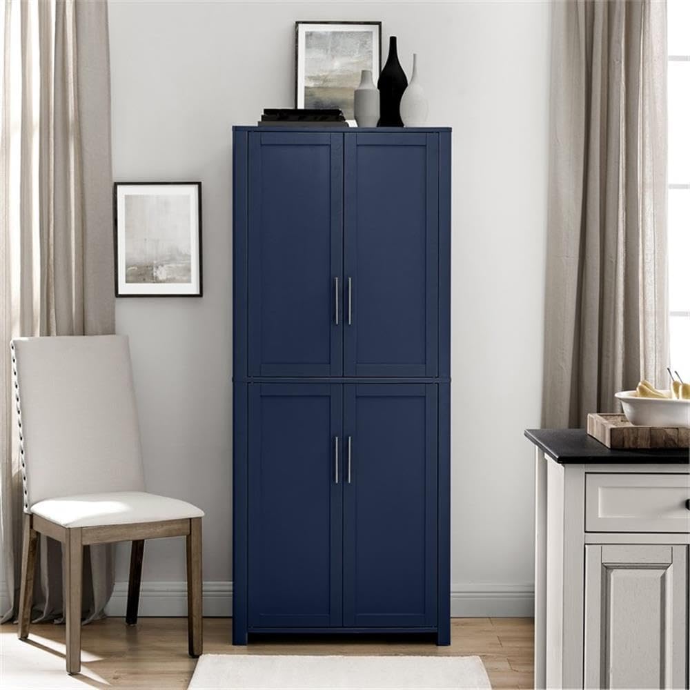 Pemberly Row Traditional Wood Kitchen Storage Pantry, Navy Finish, MDF and Bi...