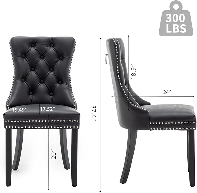Leather Dining Chairs Set of 2, Upholstered Dining Room Chairs with Nailhead ...