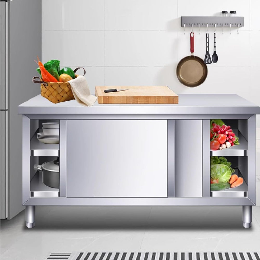 Kitchen Prep Table Stainless Steel Cabinet,Stainless Commercial Worktable W/S...