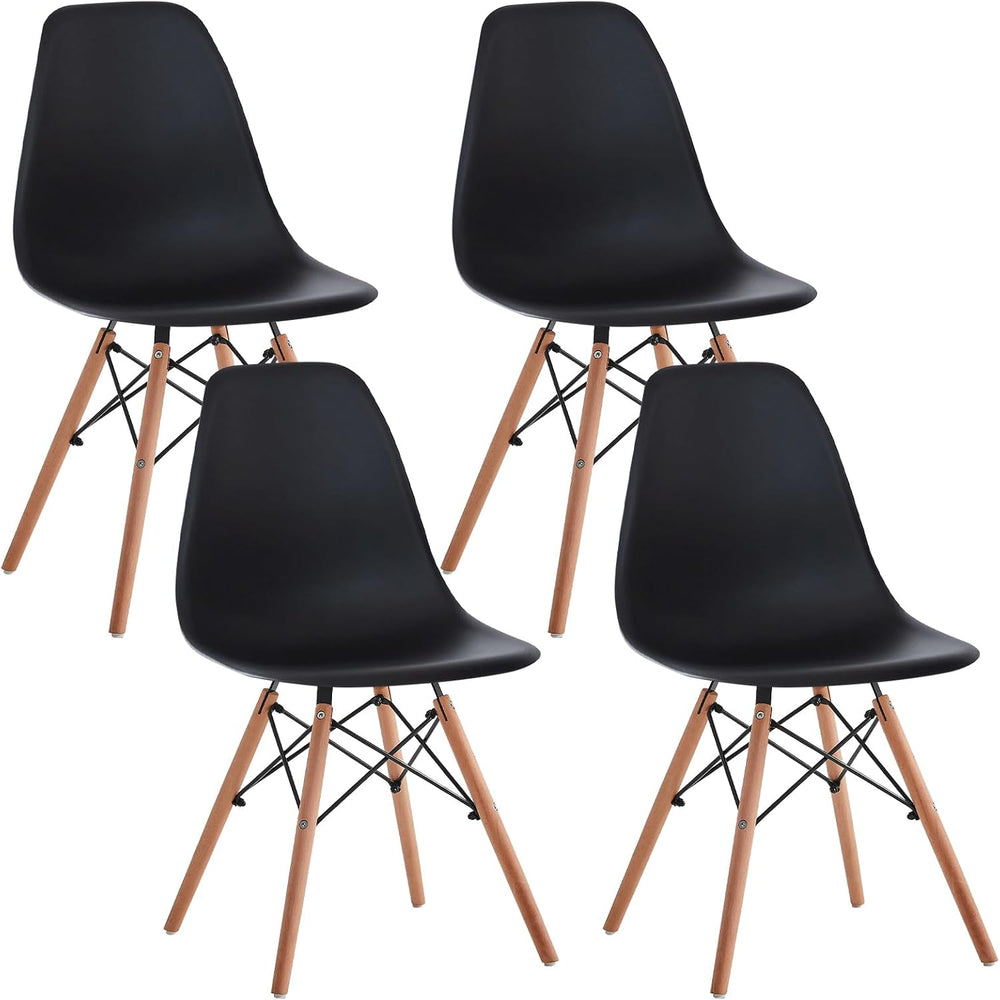 Dining Chairs Set of 4, Modern Plastic Kitchen Chairs with Beech Wood Legs fo...