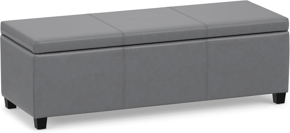 SIMPLIHOME Avalon 48" Wide Vegan Leather Storage Ottoman in Stone Grey |...