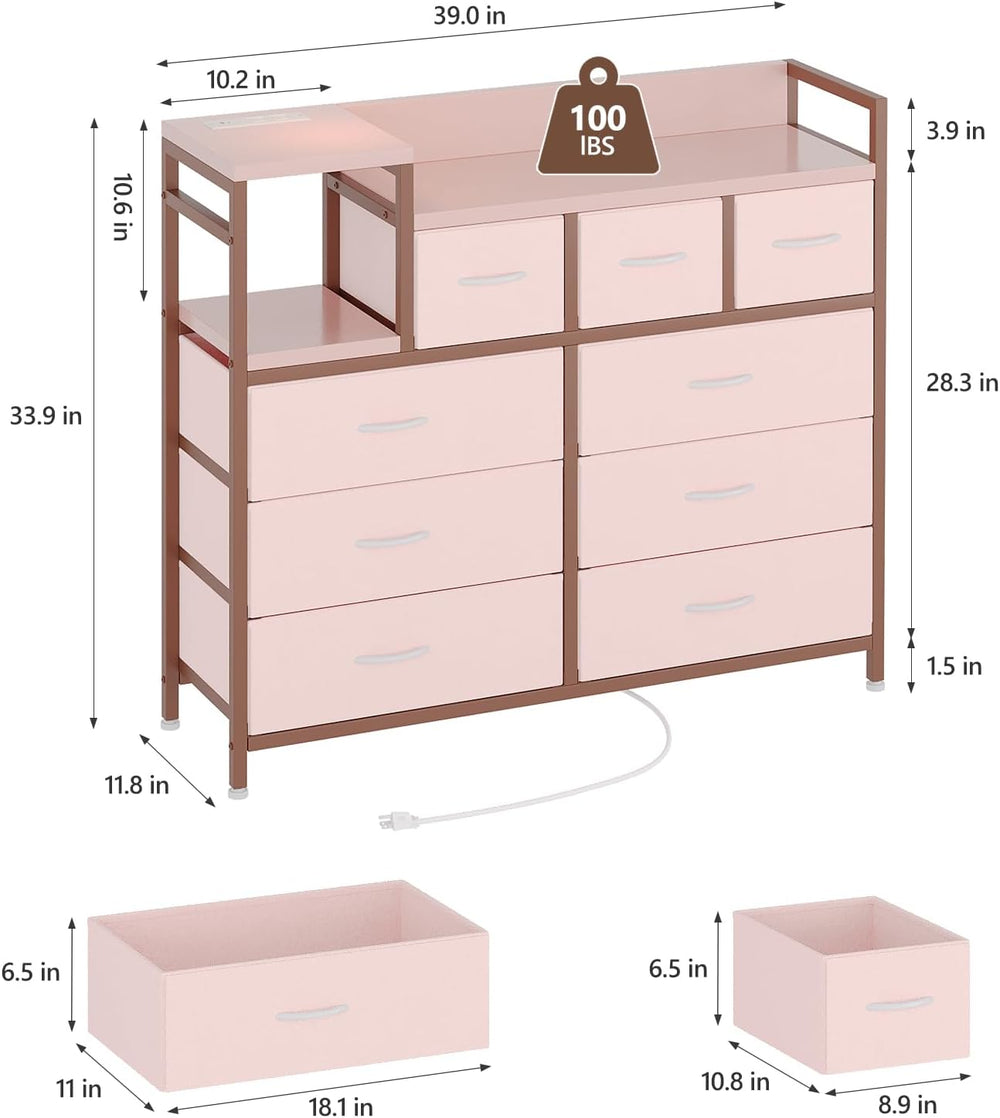 Jojoka TV Stand with Charging Station, Bedroom Dresser for Living Room TV Sta...