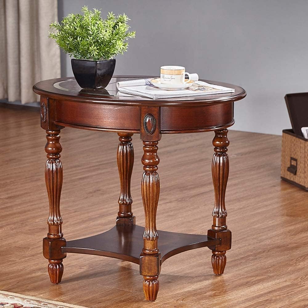 Traditional Solid Wood Oval End Table with Tempered Glass Top. Side Table for...