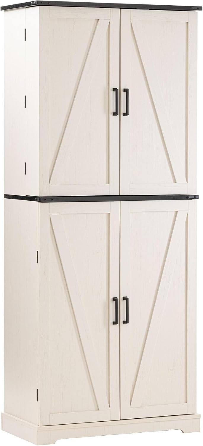 HOMPUS 71" Tall Kitchen Pantry Cabinet with Doors and Drawer, Farmhouse ...