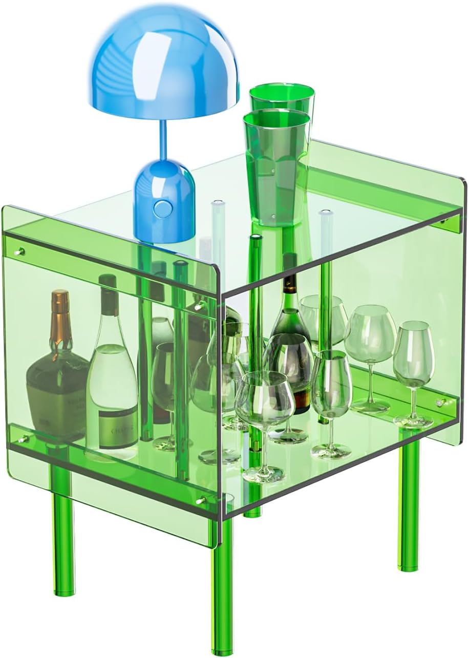 Dethan Acrylic Side End Table Record Player Stand with Vinyl Storage – Modern...