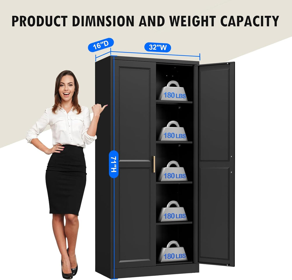 Polup Pantry Cabinet, 71" Tall Metal Storage Cabinet with Doors and Shel...