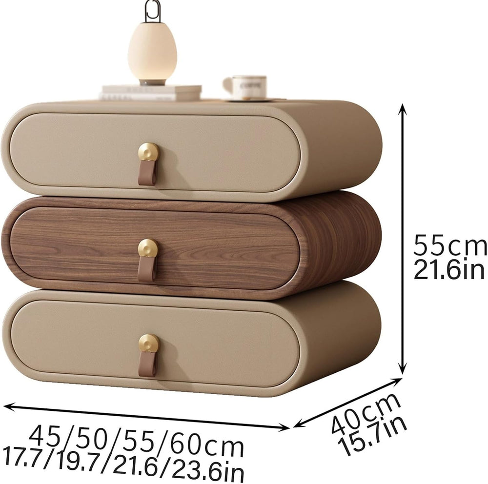 Cream-Style Nightstand,rotatable Side Table with 3 Drawers and Leather Handle...