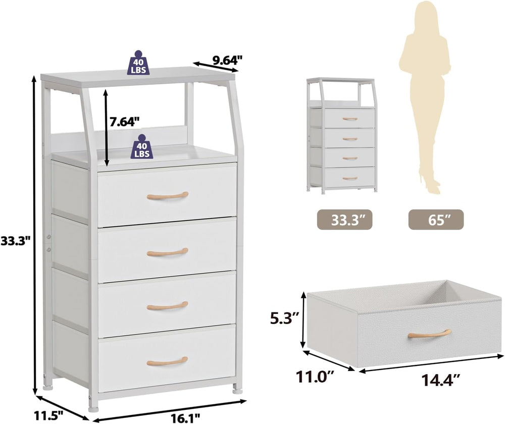 Furnulem Tall Nightstand with 4 Fabric Drawers, Small Dresser for Bedroom | W...