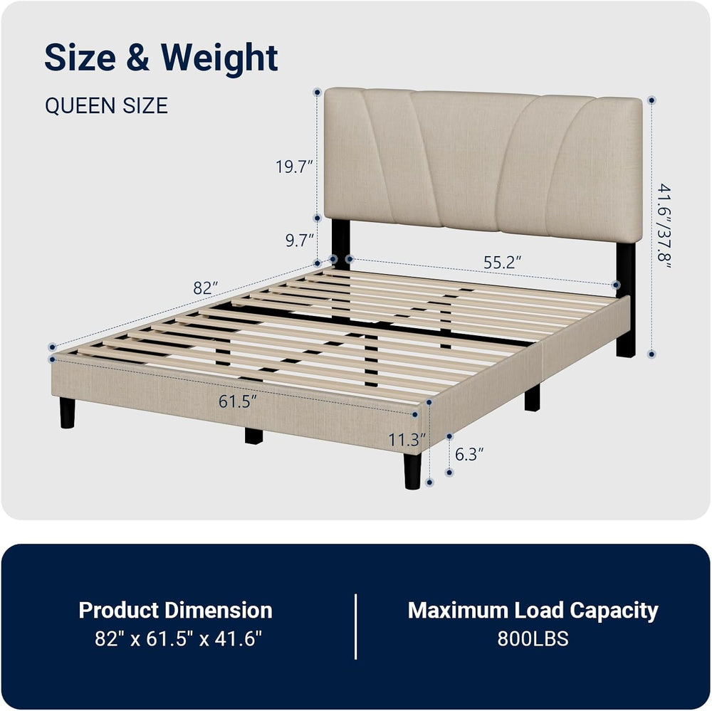 Avenco Queen Bed Frame, Upholstered Platform Queen Size Bed Frame with Adjust...